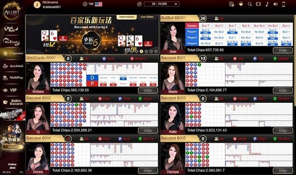 ห้องเกมต่างๆ ของ Allbet